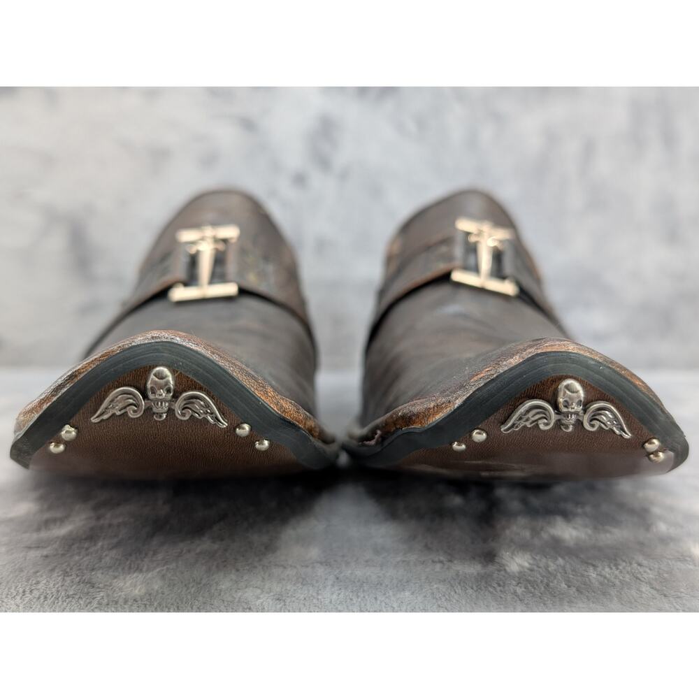Antonio Zengara skull wing square toe slip-on loafer brown Italian dress Size 9
